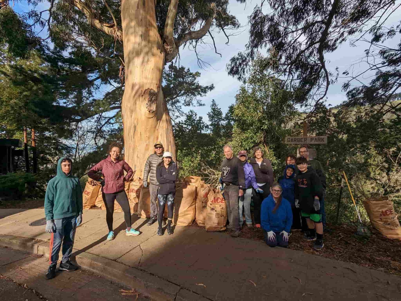 Garber Park MLK Day of Service 2024 - Volunteers after collecting eucalyptus debris on Alvarado entrance